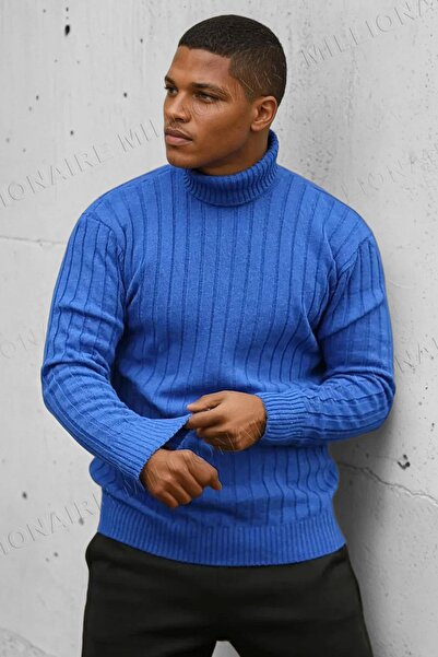 Millionaire Erkek Mavi Boğazlı Balıkçı Yaka Kışlık Triko Kazak