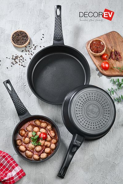 decorev Sinistra 3-Piece Cast Iron Pan and Sauce Set 20/24/28 Cm Granite Pan Set