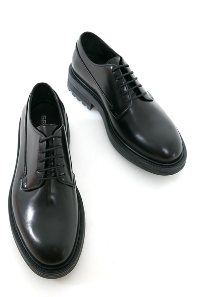 Erkek Siyah Açma Hakiki Deri Yüksek Tabanlı, İç Dış Hakiki Deri Klasik Ayakkabı