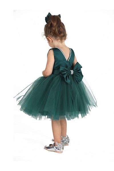 NSMLİFE Girls Birthday Prom Show Dress with Neckline and Bowknot Pearls