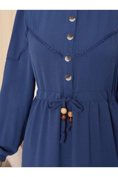 Modamorfo Rochie cu șireturi cu jumătate de nasture - Albastru închis