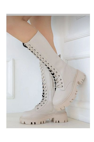 DS AYAKKABI Beige Colored Women's Boots - Zippered, Taim Brand