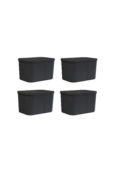 Dükkanönü 4 Pieces 6 Liters Midi Multi-Purpose Storage Box with Lid - Towel, Cosmetic Personal Item Organizer