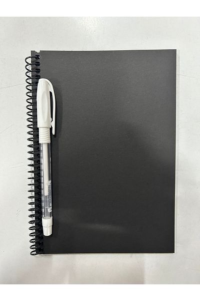 MEKAFİX Black Notebook and Pensan White Gel Pen Set