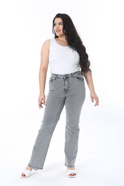 Şans Large Size Gray Lycra Jeans - Washing Effect, 5 Pockets 65n38268