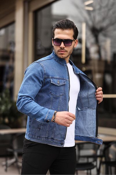 Pobudo Men's Blue Zippered Denim Jacket