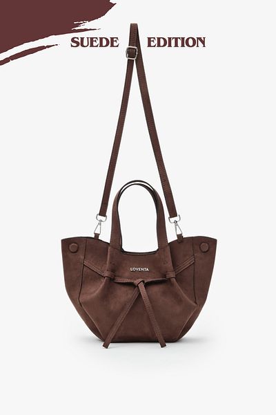 LOVENTA Bitter Brown Suede Mini Tote Bag - Niesha - S