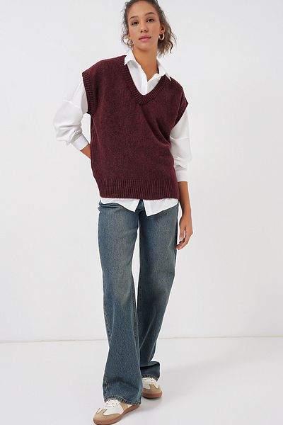 Bigdart 15914 V-Neck Knitwear Sweater - Claret Red