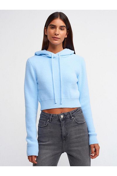 Dilvin 10486 Hanorac crop cu glugă cu textura moale pentru femei