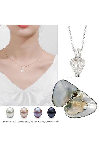 bijoux uniques هدية خاصة قلادة من اللؤلؤ الحقيقي في المحار