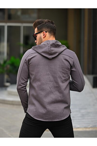 Pobudo Anthracite Color Hooded Denim Jacket