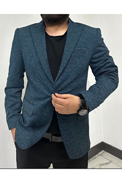 leonmen Erkek Italyan Stil Slim Fit Blazer  Tek Ceket