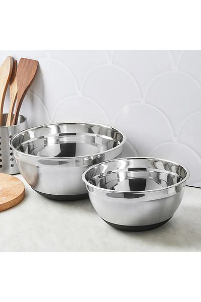 Karaca 2 Piece Stainless Steel Mixing Bowl Set, Silver