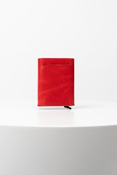 BAYDERİ Genuine Leather Antique Red Mechanism Wallet