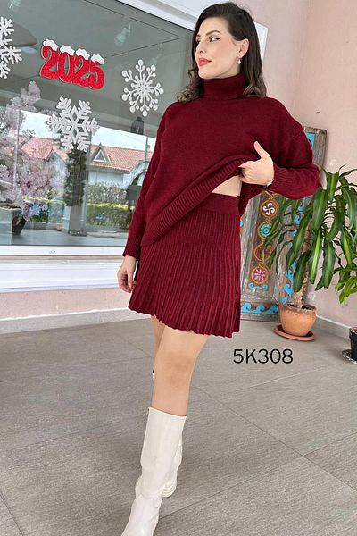 İnce Topuk Turtleneck Skirt Knitwear Set 5K308