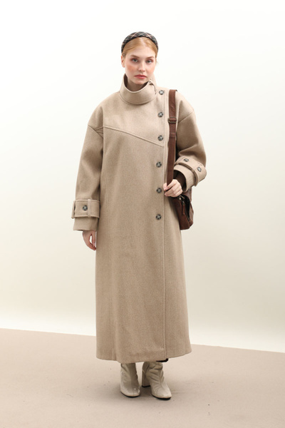 ZÜLAYS Dik Yaka Kruvaze Kaban Vizon