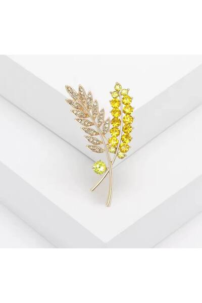 ESJ Kristal Taş Çiftli Buğday Başak Kadın Broş E10 Ebat:3,5*4,5 Cm