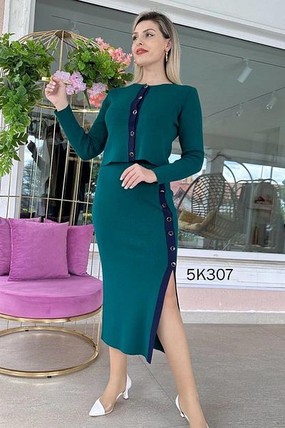 İnce Topuk Button Detail Skirt Knitwear Set 5K307