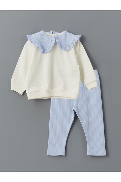 LC Waikiki Lcw Baby Bebe Collar Baby Girl Sweatshirt and Leggings 2 Pcs
