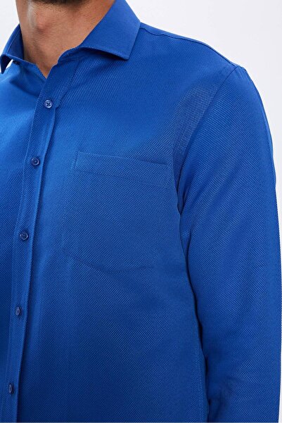Tudors Чоловіча сорочка Regular Fit класичного крою з бавовняним візерунком Sax синього кольору