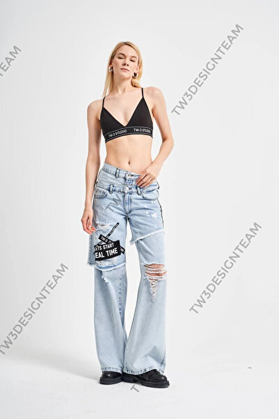 tw3 Σχεδιασμένο μπλε αθλητικό τζιν