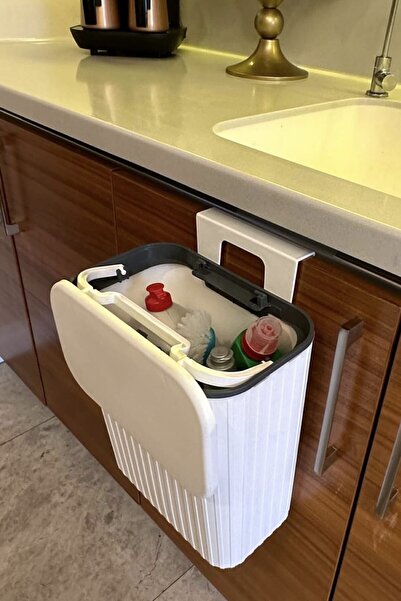 MAKRİ HOME Askılı Çöp Kovası- Beyaz- Çift Yönlü Kapaklı - 15 Litre