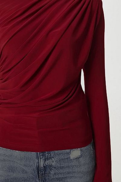 VAGGON Bluză de damă Bordeaux Half Fisherman Sandy cu detaliu draperie Prm1360