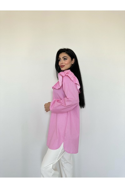 KÜÇÜĞÜM BUTİK Pink Polka Dot Frilly Long Poplin Tunic