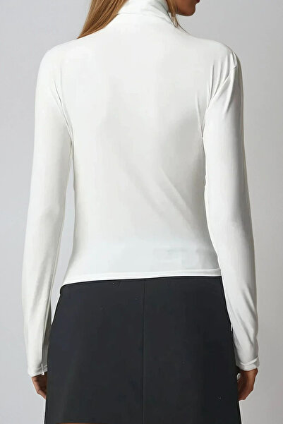 VAGGON Women's Ecru Half Fisherman Draped Detail Sandy Blouse Prm1360