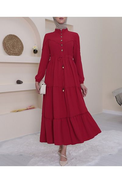 Modamorfo Rochie cu șireturi cu jumătate de nasture -roșu