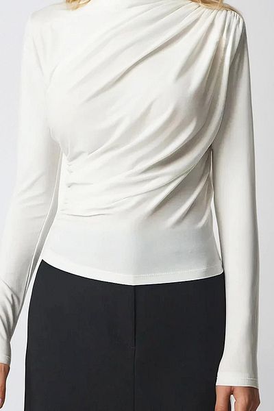 VAGGON Γυναικεία εκρού Half Fisherman Drape Λεπτομερής αμμώδης μπλούζα Prm1360