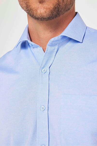 Tudors Erkek Klasik Fit Uzun Kollu Pamuklu Kolay Ütü Armürlü Mavi Gömlek