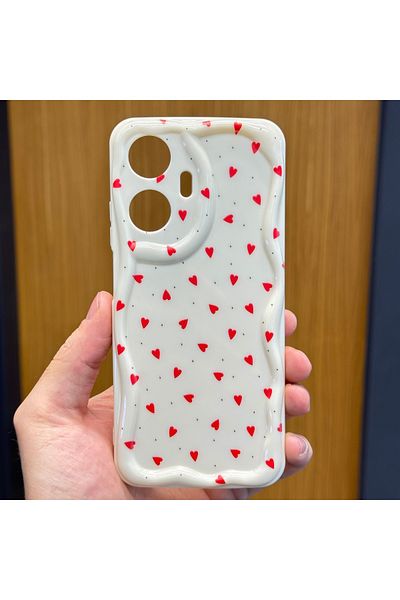 Fibaks جراب Realme C55 مزود بحافة مموجة لحماية الكاميرا وغطاء سيليكون بنمط قلب أحمر