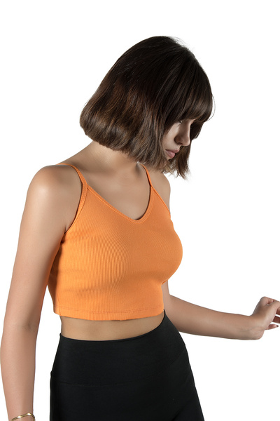 ADEGO Orange Thread Strap Fitted Crop Top Blouse