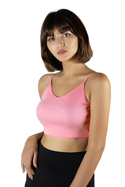 ADEGO Candy Pink Thread Strap Fitted Crop Top Blouse