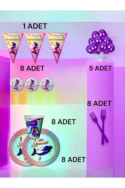 VibeHome Mermaid Themed m Pack for 8 - Birthday Party and Fun Events