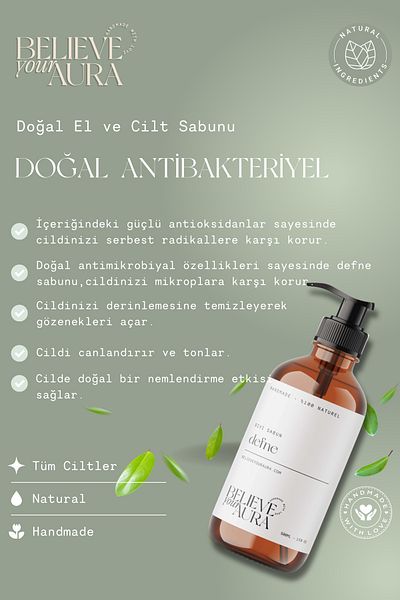 Believe Your Aura 100% Natural Laurel Oil Hand and Skin Liquid Soap - E-Vitamin Aloe Vera Shea Butter - 500 ml