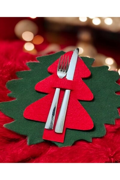 Masalsı Concept Kırmızı 6 Adet Dekoratif Çam Ağacı Çatal Kaşıklık Keçe Yılbaş...
