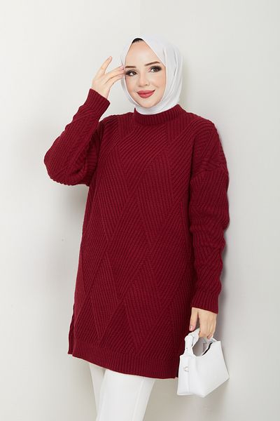 Pamuk Butik Pulover de damă, tricotat în zig-zag, cu gâtul turn