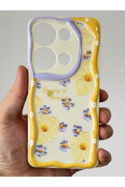 Fibaks Poco M6 Pro 4G Kılıf Kamera Korumalı Papatya Çiçek Desenli Renkli Sili...
