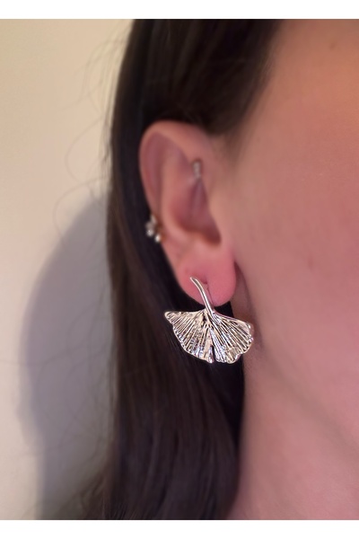 MioArt Ginkgo Biloba Yaprağı Detaylı Şık Kadın Bijuteri Küpe