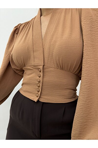 Modamorfo Μπαλόνι μανίκι με κουμπιά και ελαστική πλάτη - Μινκ