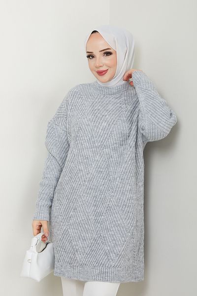 Pamuk Butik Pulover de damă, tricotat în zig-zag, cu gâtul turn