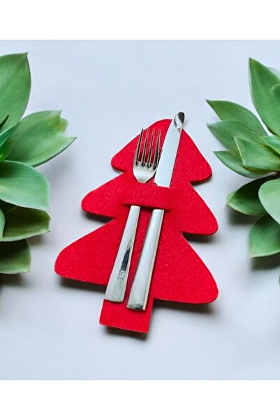 Desenor Concept Kırmızı 6 Adet Dekoratif Çam Ağacı Çatal Kaşıklık Keçe Yılbaşı Süsü Yılbaşı Dekoru Sofra 6 Kişilik