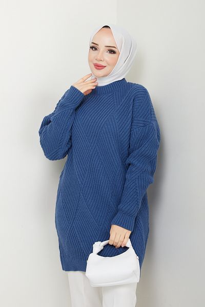 Pamuk Butik Pulover de damă, tricotat în zig-zag, cu gâtul turn