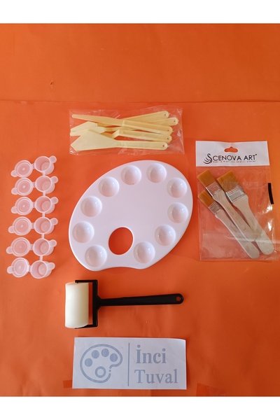 İNCİ TUVAL Resim Hobi Karma Spatula Palet Zemin Fırça Rulo Yağlı Akrilik Boya Saklama Kabı Set