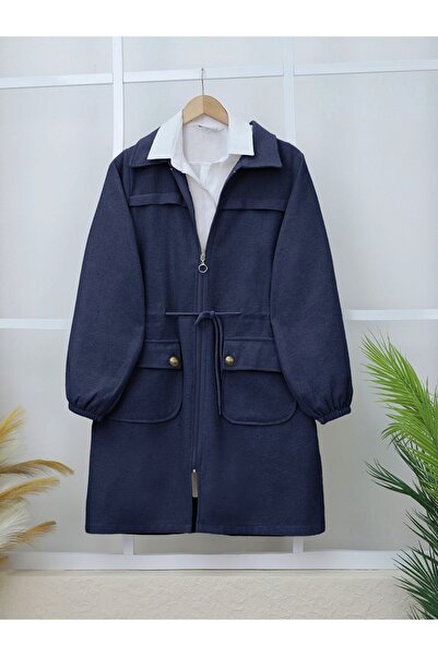 Modamorfo Kolu Lastikli Top Düğme Cepli Fermuarlı Kaşe Kap -Laci