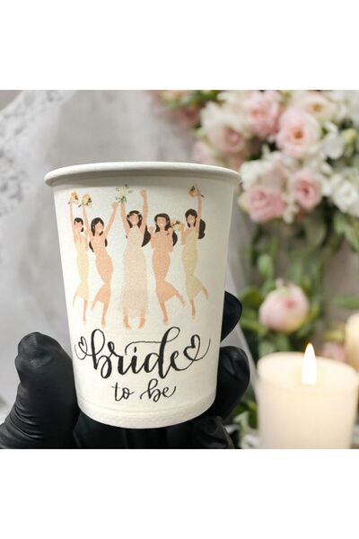 SBS Bekarlığa Veda-Bride To Be temalı Tek kullanımlık 7 Oz 50 Adet Karton Bardak