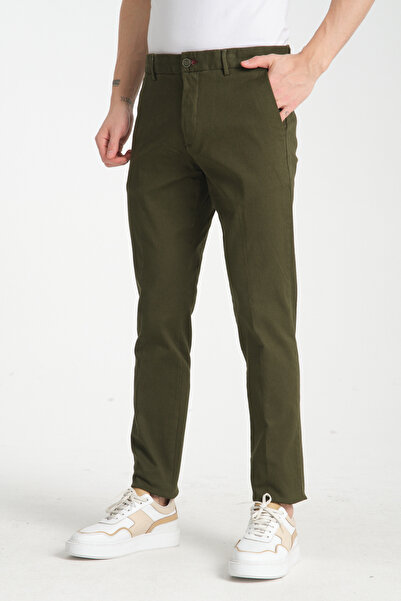 Frappoli Haki Kalın Düz Erkek Yandan Cepli Klasik Bel Slim Fit Chino Pantolon