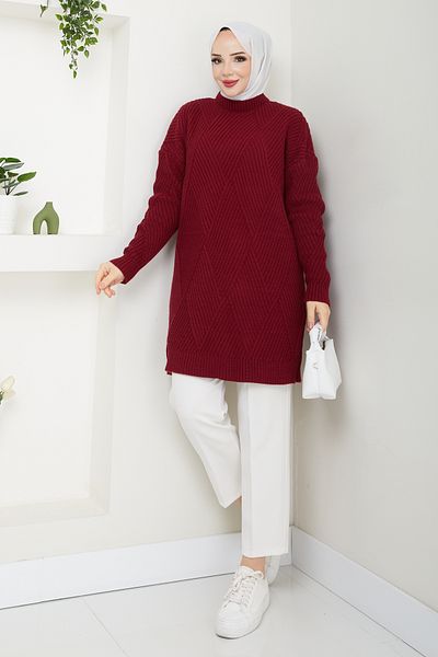 Pamuk Butik Pulover de damă, tricotat în zig-zag, cu gâtul turn